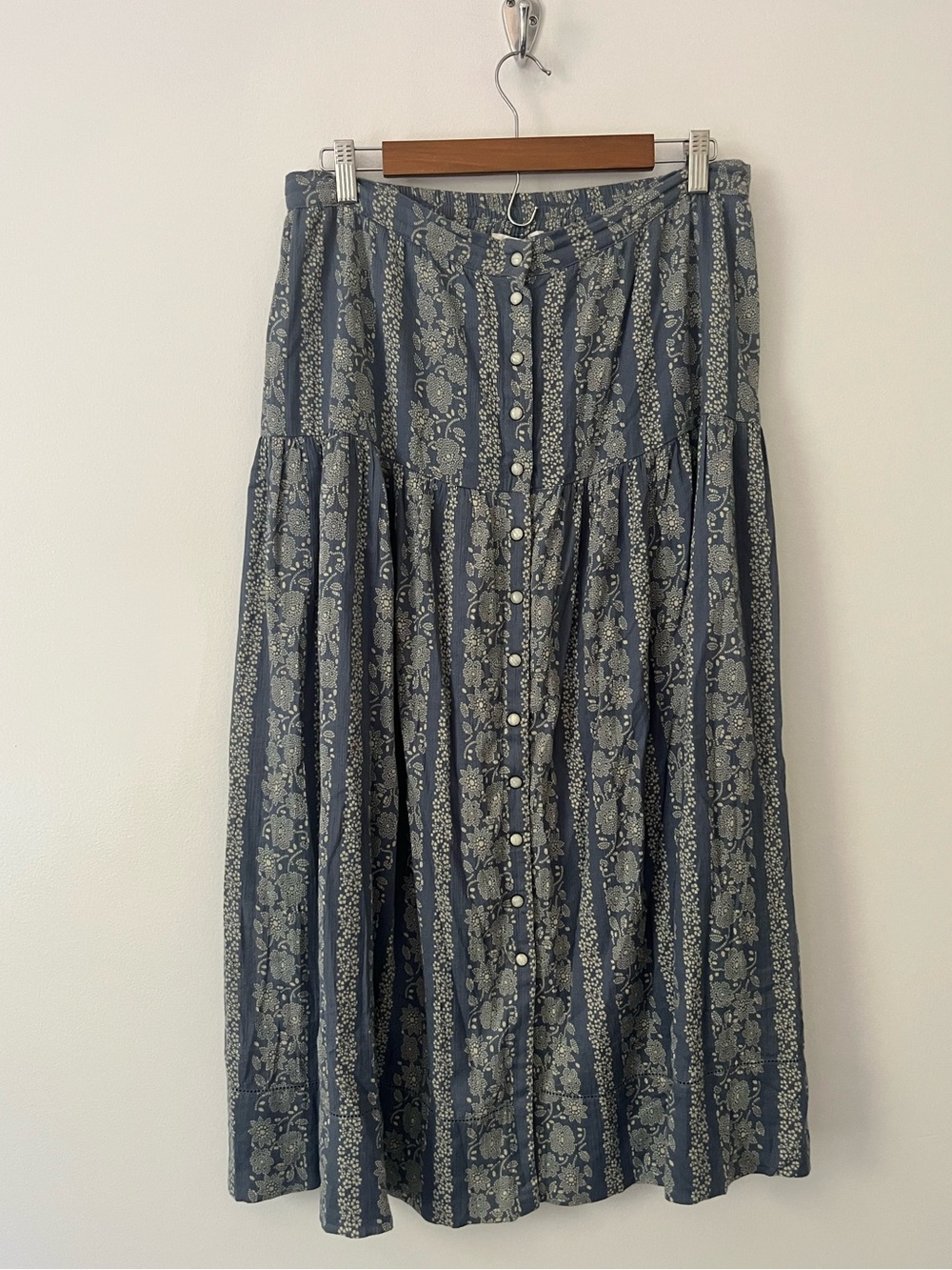 The Great Boating Skirt Blue Floral Button Up Tiered Hippie Prairie Modest 3 L